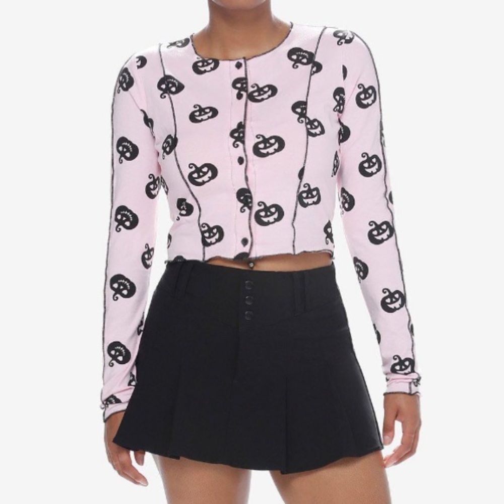 Sweet Society Pink Pumpkin Crop Long Sleeve Top Hot Topic Halloween Witchy